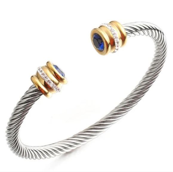 Beautiful Stainless Steel 2 Tone Cuff Bracelets with CZs in Various Colors - Picture 2 of 10